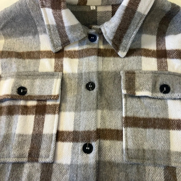 Plaid Button-Up Shaket - Gray and Brown - Picture 7 of 7